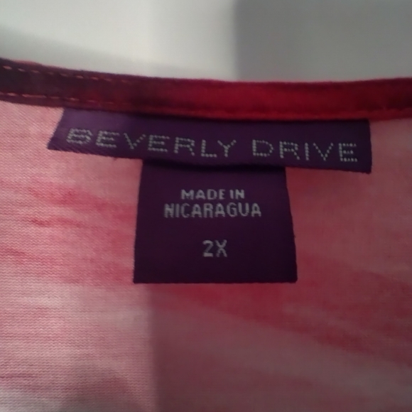 BEVERLY DRIVE Cowl Neck Multi Color Black & Pink Tee 2X - Picture 2 of 6